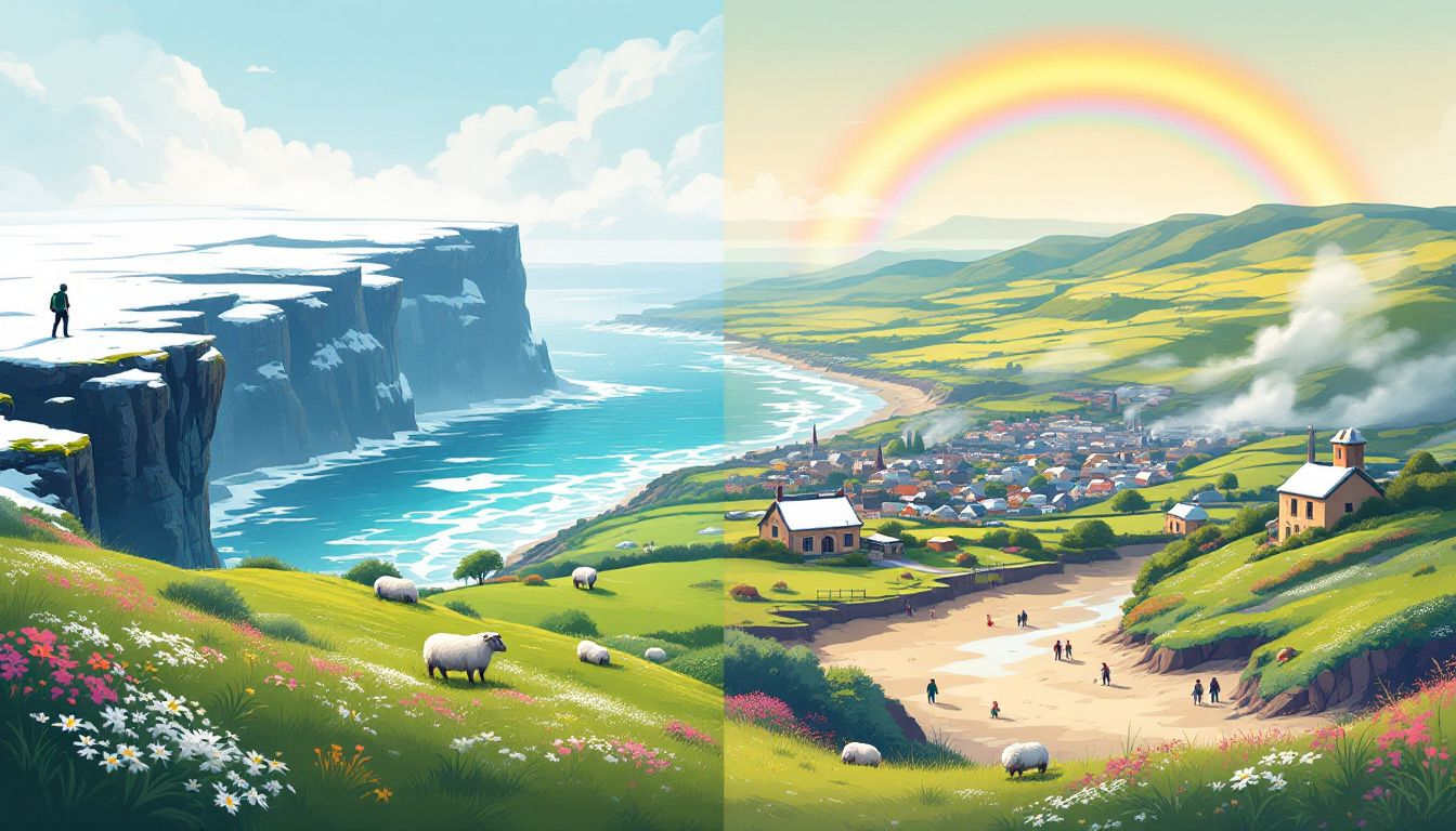 A scenic view of Ireland showcasing its diverse weather conditions throughout the year.