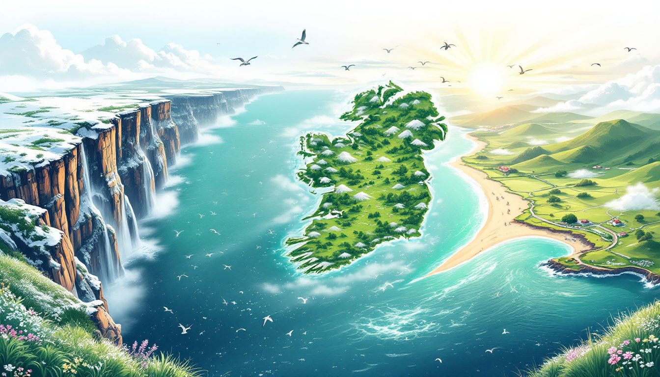 A map of Ireland highlighting regional weather variations.