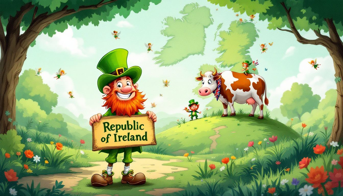 A visual representation of common misconceptions about Ireland's political status, featuring symbols of both Northern Ireland and the Republic of Ireland.