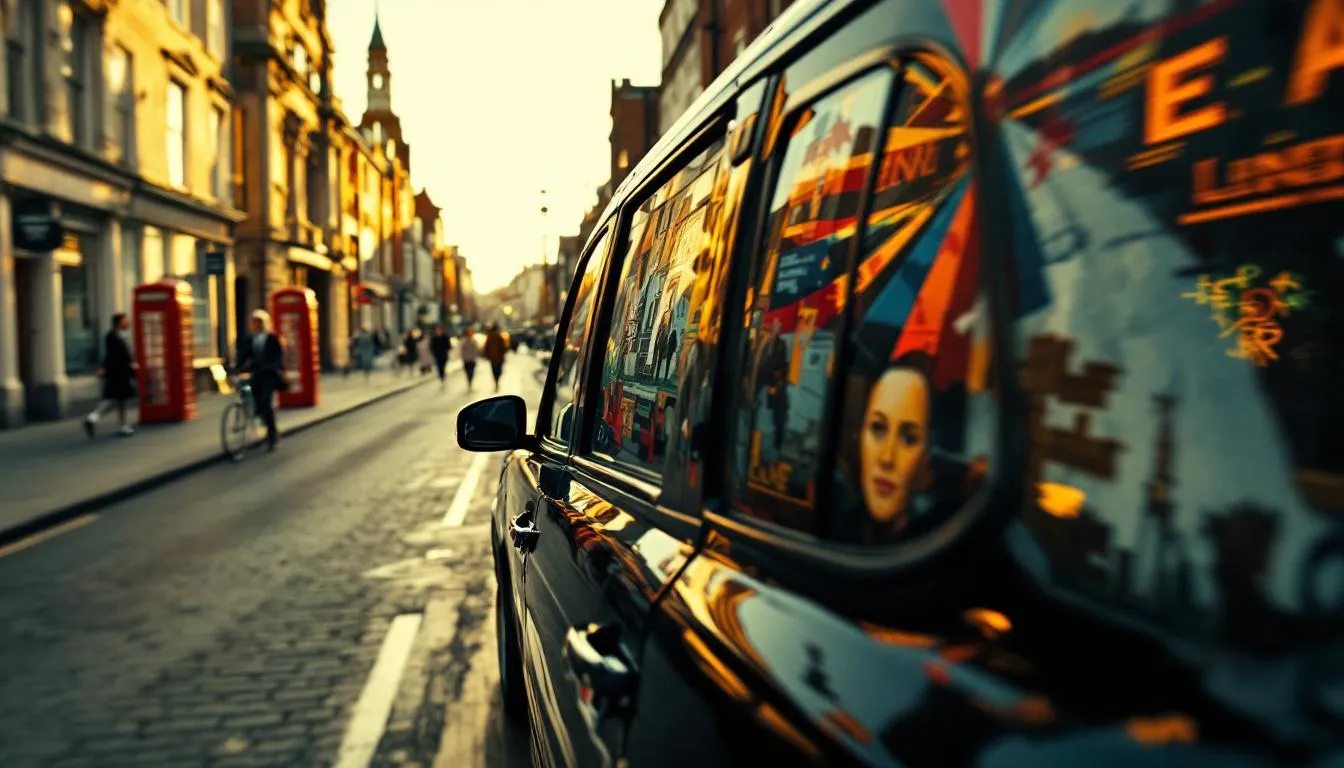A vibrant black taxi in Belfast, showcasing the unique history of the city during a black taxi tour.