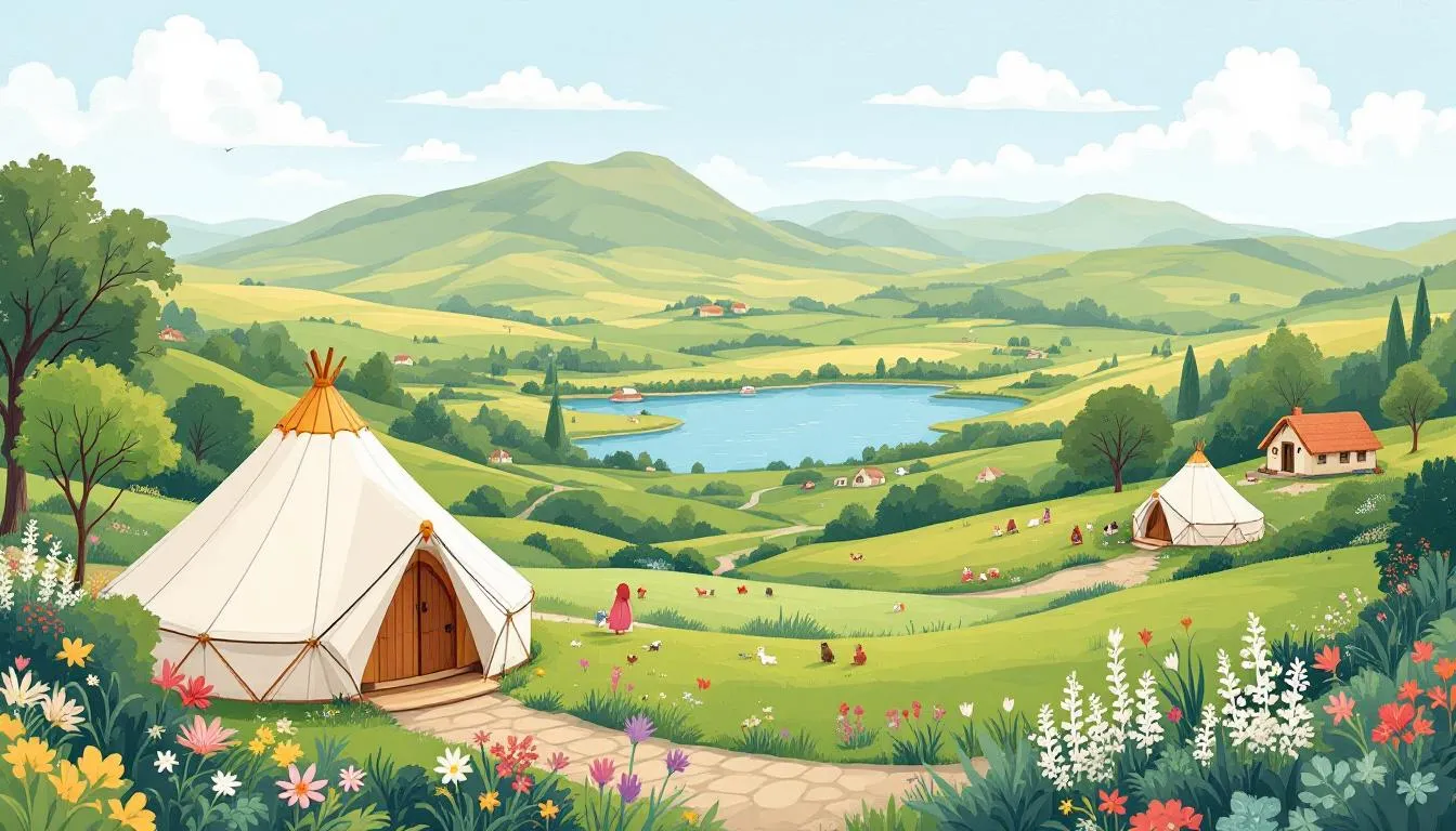 A picturesque view of a glamping site in Northern Ireland, showcasing its unique accommodations among nature.